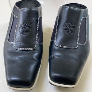Timberland Black Square toe leather mules 2.5 heel